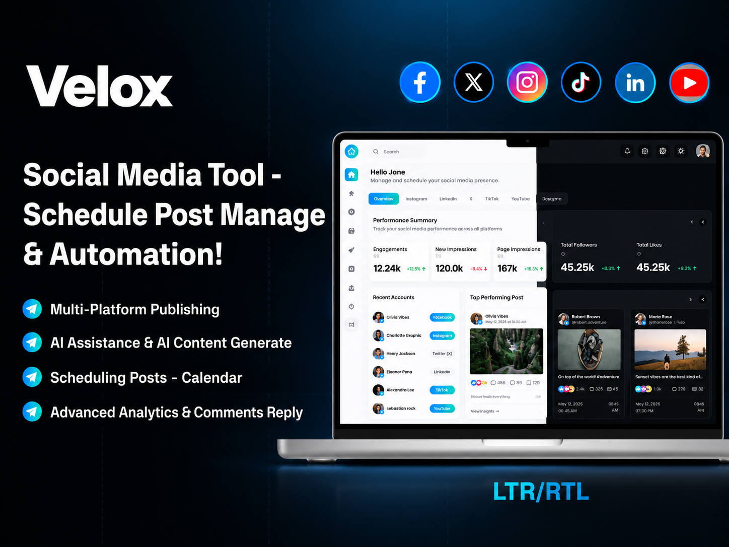 Velox AI-driven social media management and automation tool